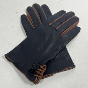 LAUREN RALPH LAUREN Gloves Womens M 100% Leather Buttoned Lined Driving Black